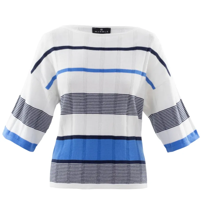 MARBLE STRIPED SWEATER SKY OR CORAL