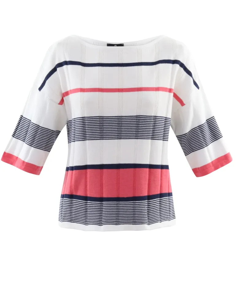 MARBLE STRIPED SWEATER SKY OR CORAL