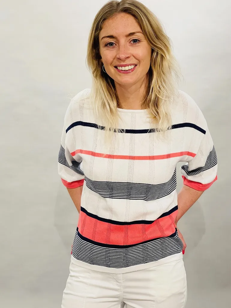 MARBLE STRIPED SWEATER SKY OR CORAL