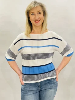 MARBLE STRIPED SWEATER SKY OR CORAL