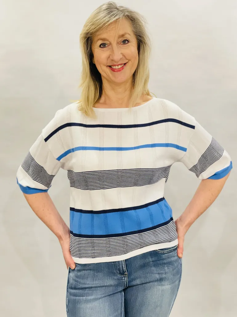 MARBLE STRIPED SWEATER SKY OR CORAL