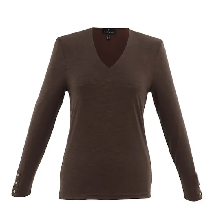 Marble V-Neck Jersey Top Chocolate 6402-220