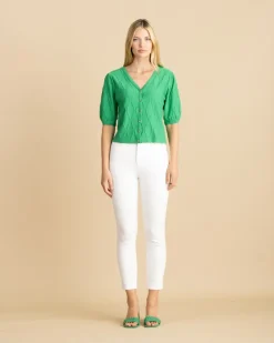Marble Wave Linen Cardigan Green