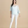 Marble Wide Open Knit Top Aqua