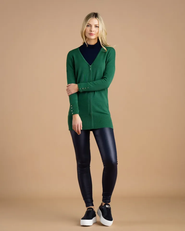 Marble Zip Through Cardigan Green