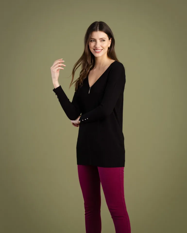 Marble Zip Through Cardigan Black