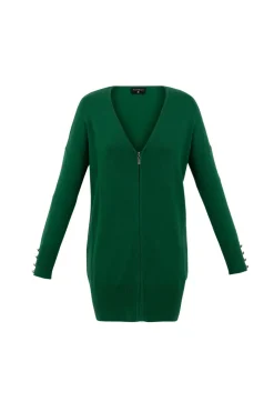 Marble Zip Through Cardigan Green
