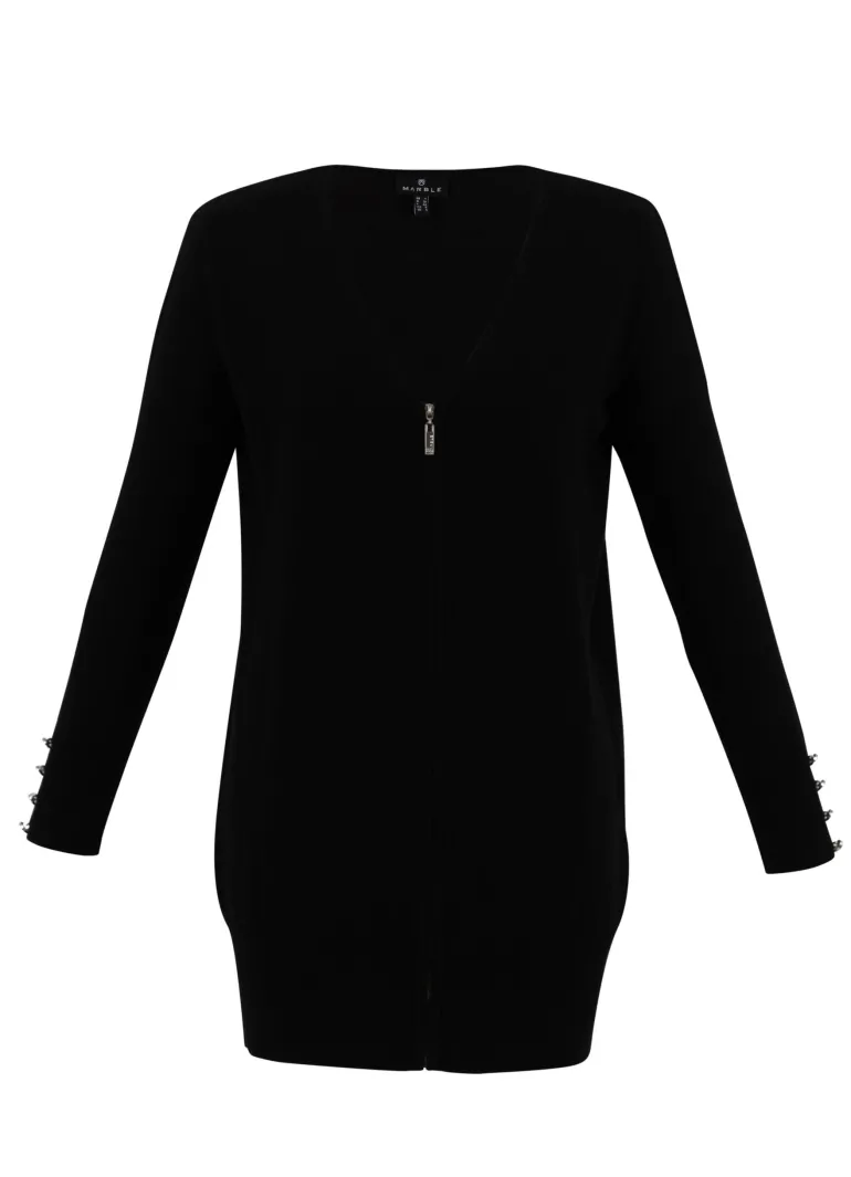 Marble Zip Through Cardigan Black