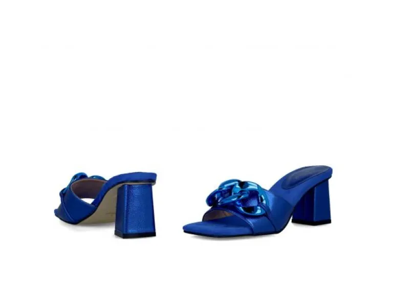 Menbur Square Toe Chain Heeled Sandal Blue