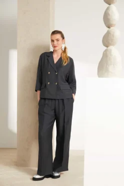 Naya Double Breasted Linen Jacket Carbon NAS25237