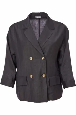 Naya Double Breasted Linen Jacket Carbon NAS25237