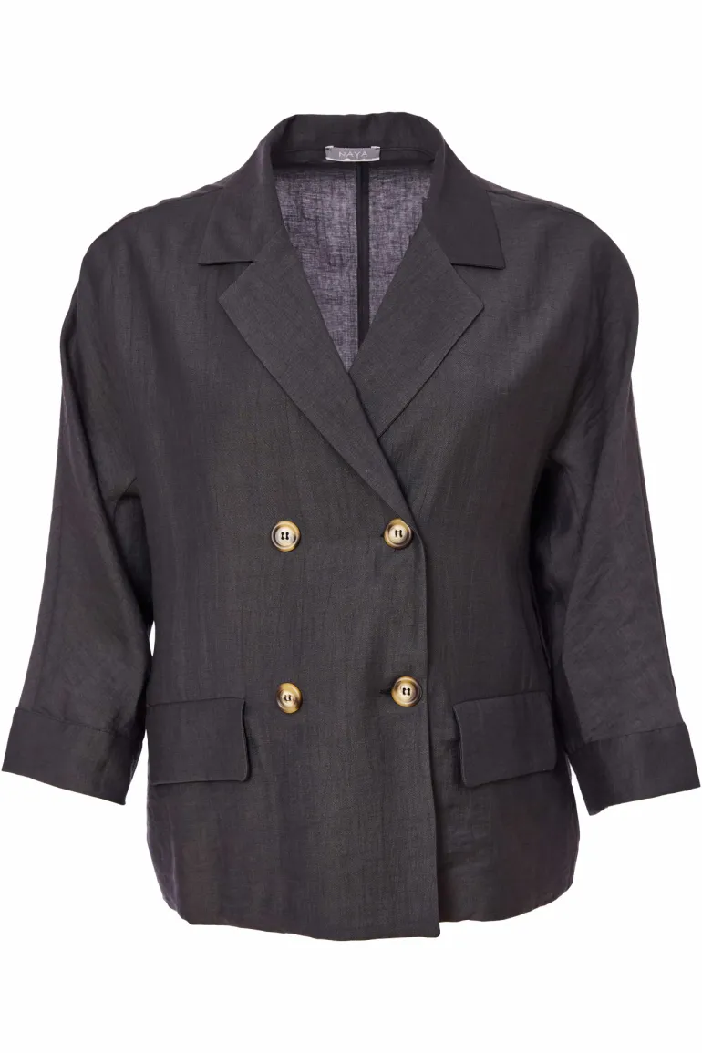 Naya Double Breasted Linen Jacket Carbon NAS25237