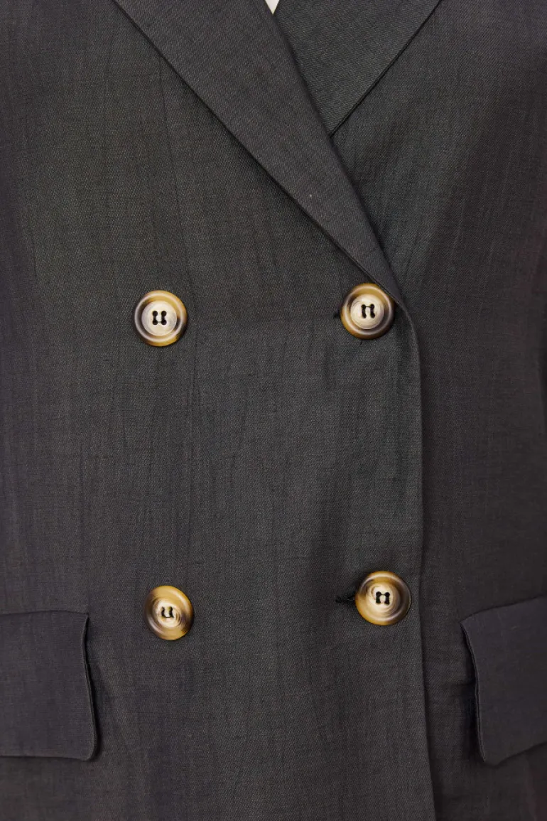 Naya Double Breasted Linen Jacket Carbon NAS25237
