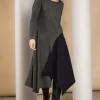 Naya Dress with Contrast Angled Side Panel Khaki/Black