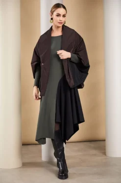 Naya Dress with Contrast Angled Side Panel Khaki/Black