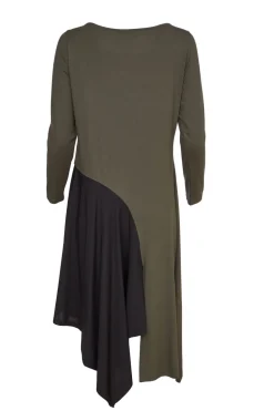 Naya Dress with Contrast Angled Side Panel Khaki/Black