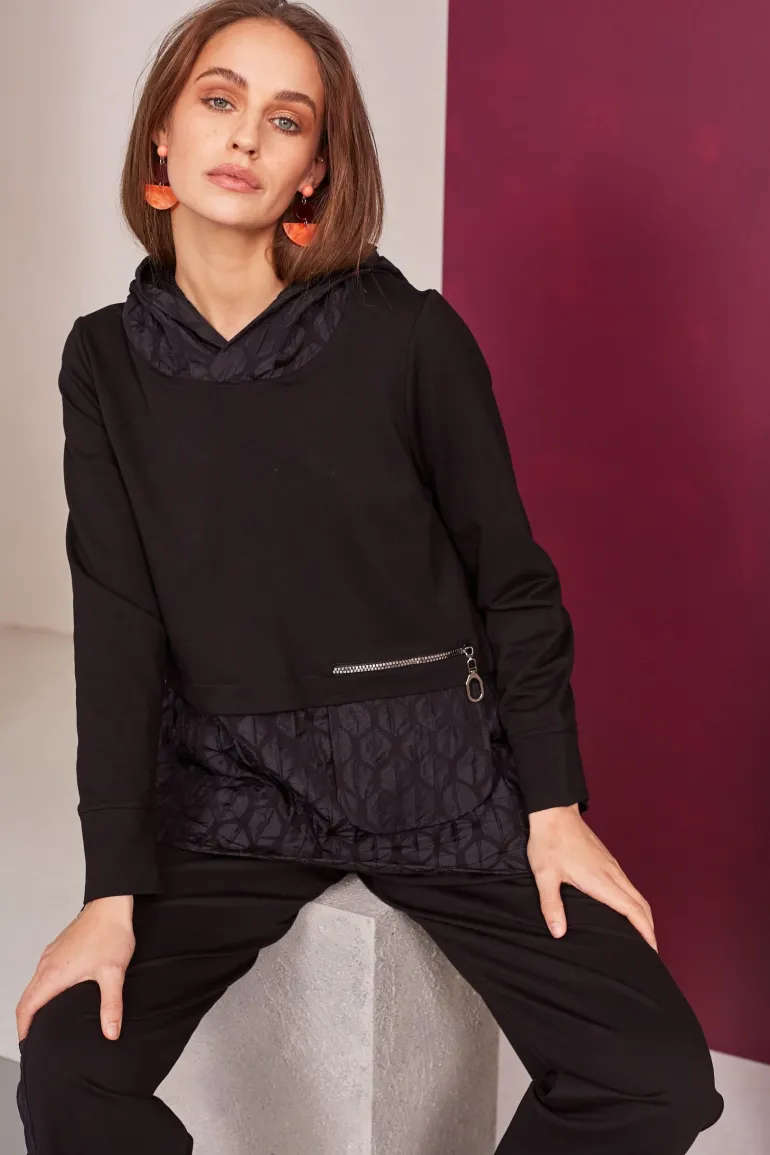 Naya Embossed Hooded Top Black