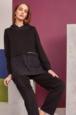 Naya Embossed Hooded Top Black