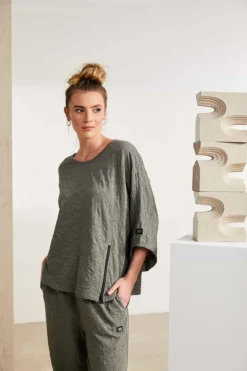 Naya Embossed Top with Zip Detail NAS25221 Army