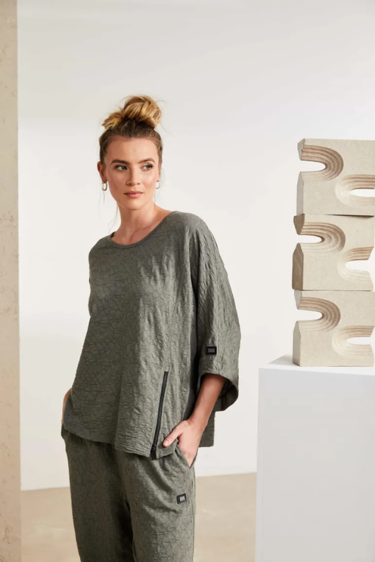 Naya Embossed Top with Zip Detail NAS25221 Army