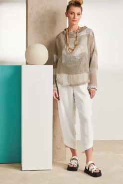 Naya Faded Block Mesh Top Funnel Neck NAS25186 Cream