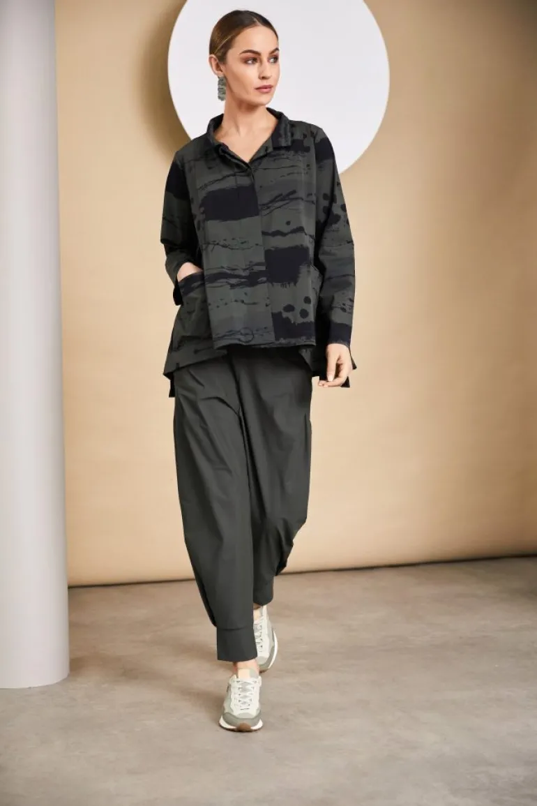Naya High Neck Print Jacket Forest/Black