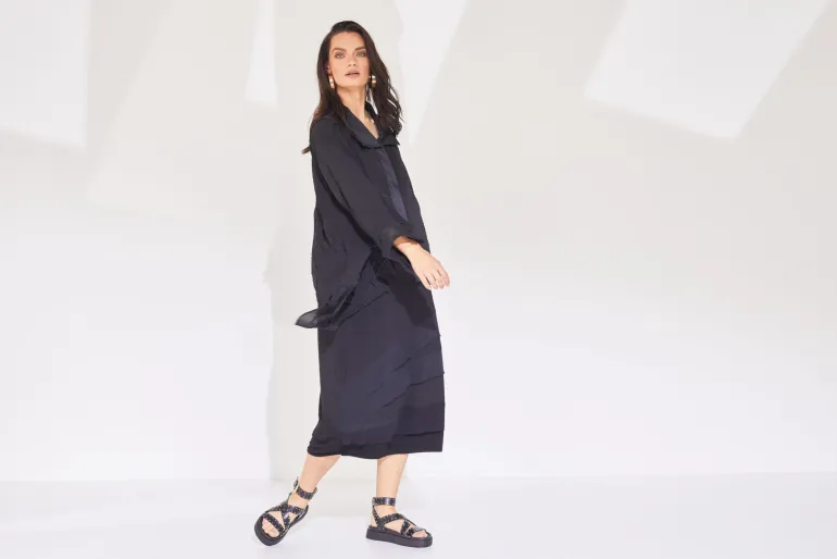 Naya Jersey Mesh Tulip Dress Black