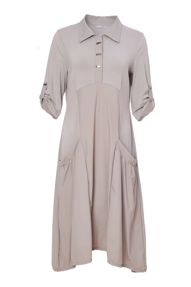 Naya Jersey Mix Drawstring Hem Dress Mink