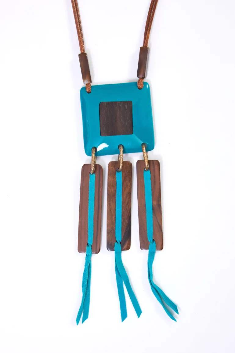 Naya Long Square Stone Necklace Taupe