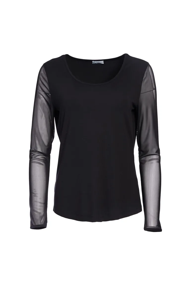 Naya Mesh Sleeve Jersey Top Black