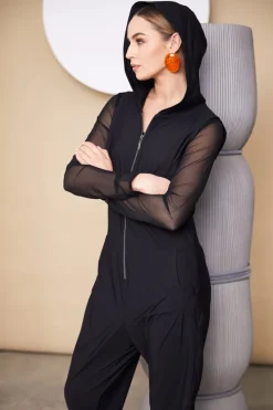 Naya Mesh Sleeve Jersey Top Black