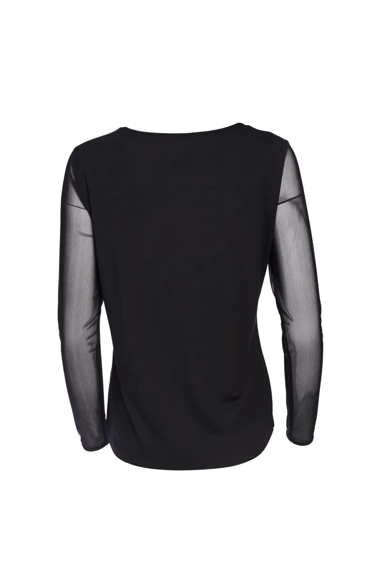 Naya Mesh Sleeve Jersey Top Black