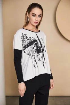 Naya Placement Print Top Sand