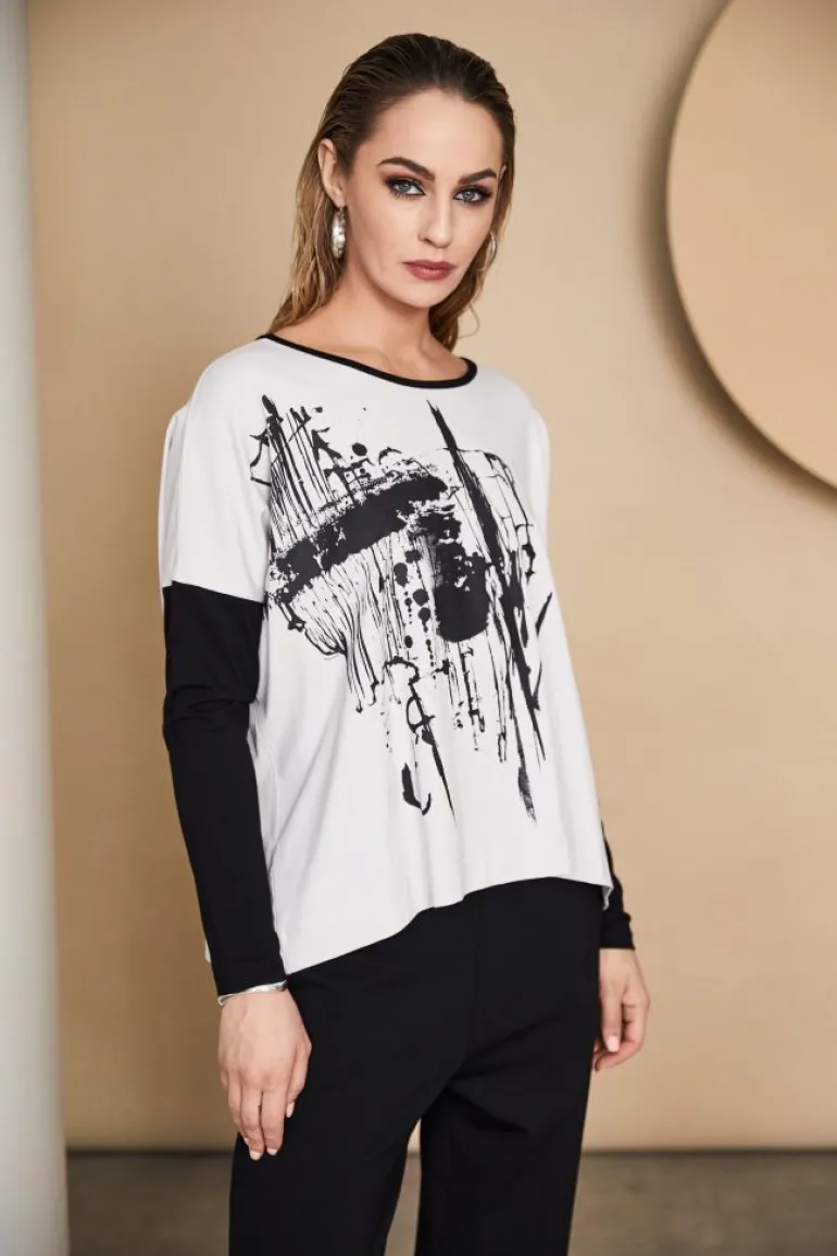 Naya Placement Print Top Sand