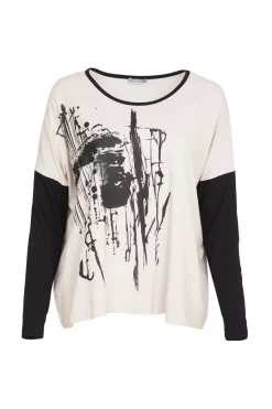 Naya Placement Print Top Sand