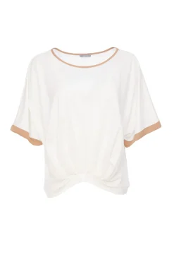 Naya Pleated Hem Top White and Tan