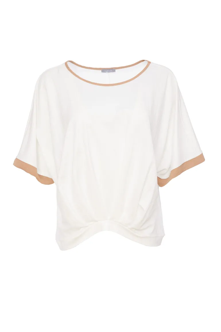 Naya Pleated Hem Top White and Tan