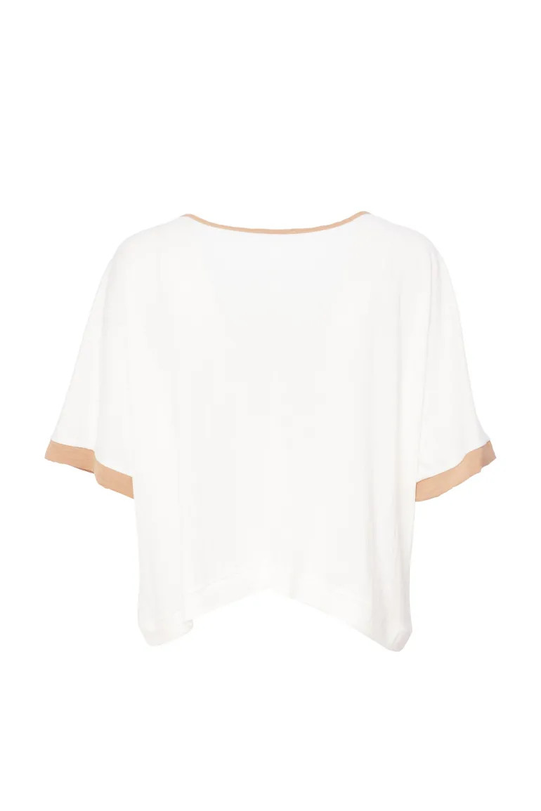 Naya Pleated Hem Top White and Tan