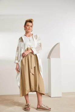 Naya Round Neck Dress with Tie (NAS25234) Cream/Fudge