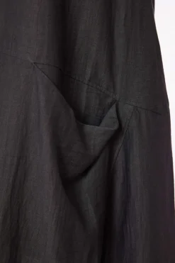 Naya Sleeveless Linen Dress Draped Pocket Carbon NAS25236