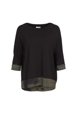 Naya Top With Print Hem Panel Forest/Black