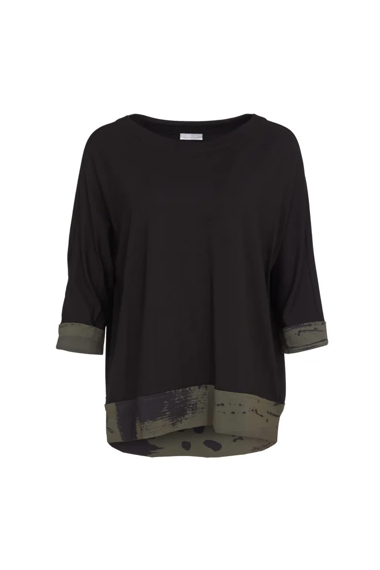 Naya Top With Print Hem Panel Forest/Black