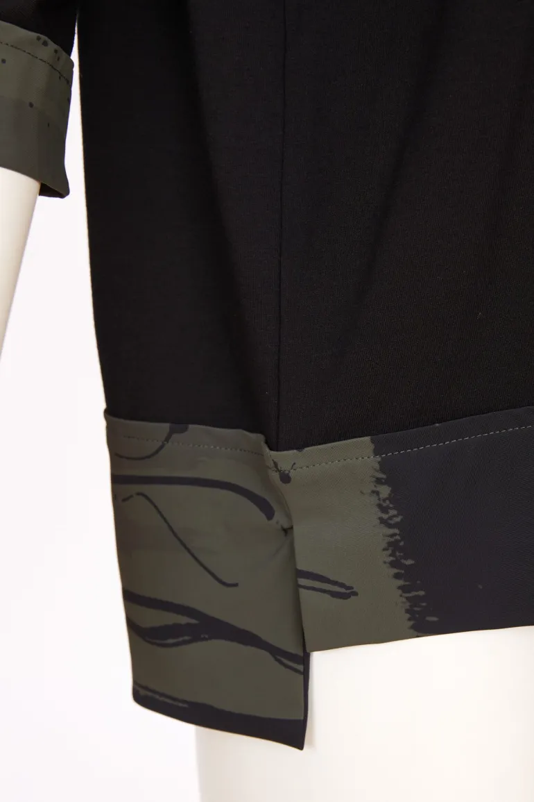 Naya Top With Print Hem Panel Forest/Black