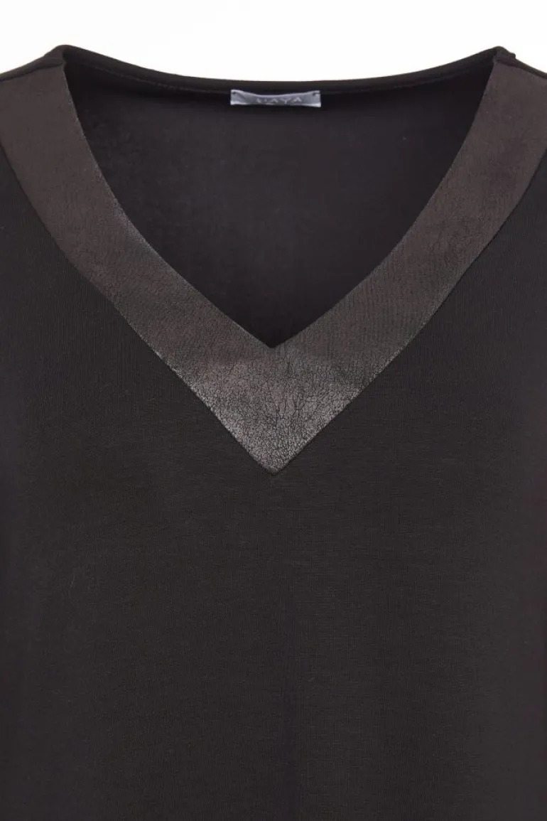 Naya V-Neck Dress with Contrast Panel Black