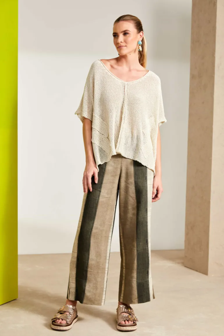 Naya Wide Stripe Linen Trousers NAS25270 Army