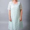 OUT OF XILE LEAF EMBROIDERY DRESS AQUA