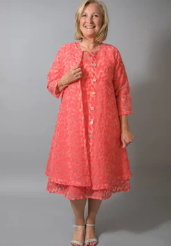 OUT OF XILE LEAF EMBROIDERY DRESS TANGERINE