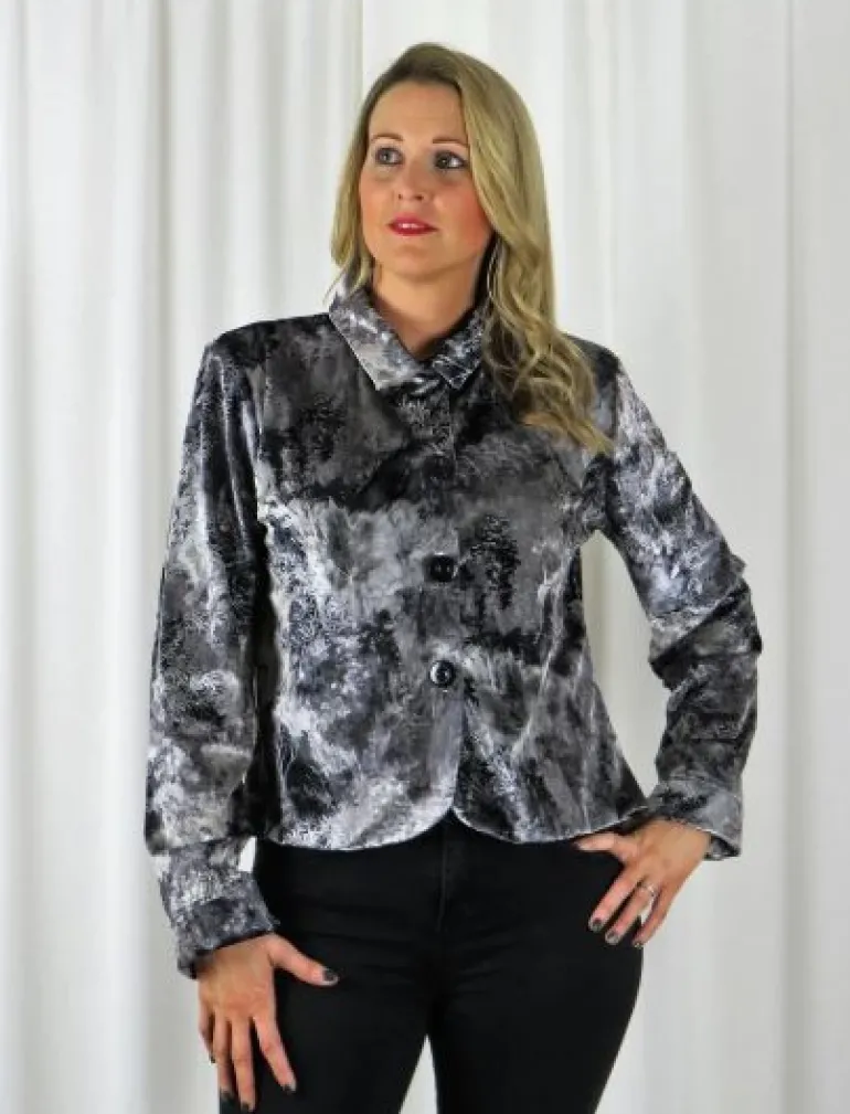 Out of Xile Printed Velvet Jacket Silver