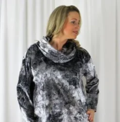 Out of Xile Printed Velvet Cowl Tunic Silver