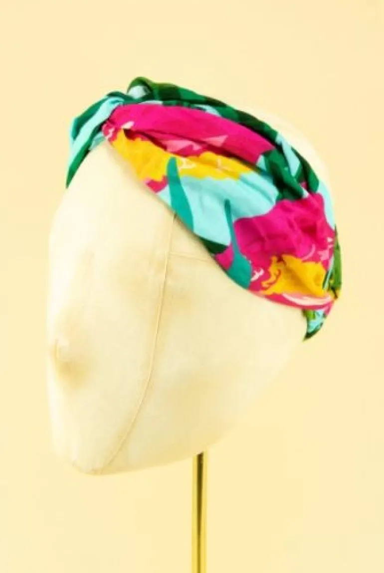 Powder Cheetah Elastic Headband Aqua